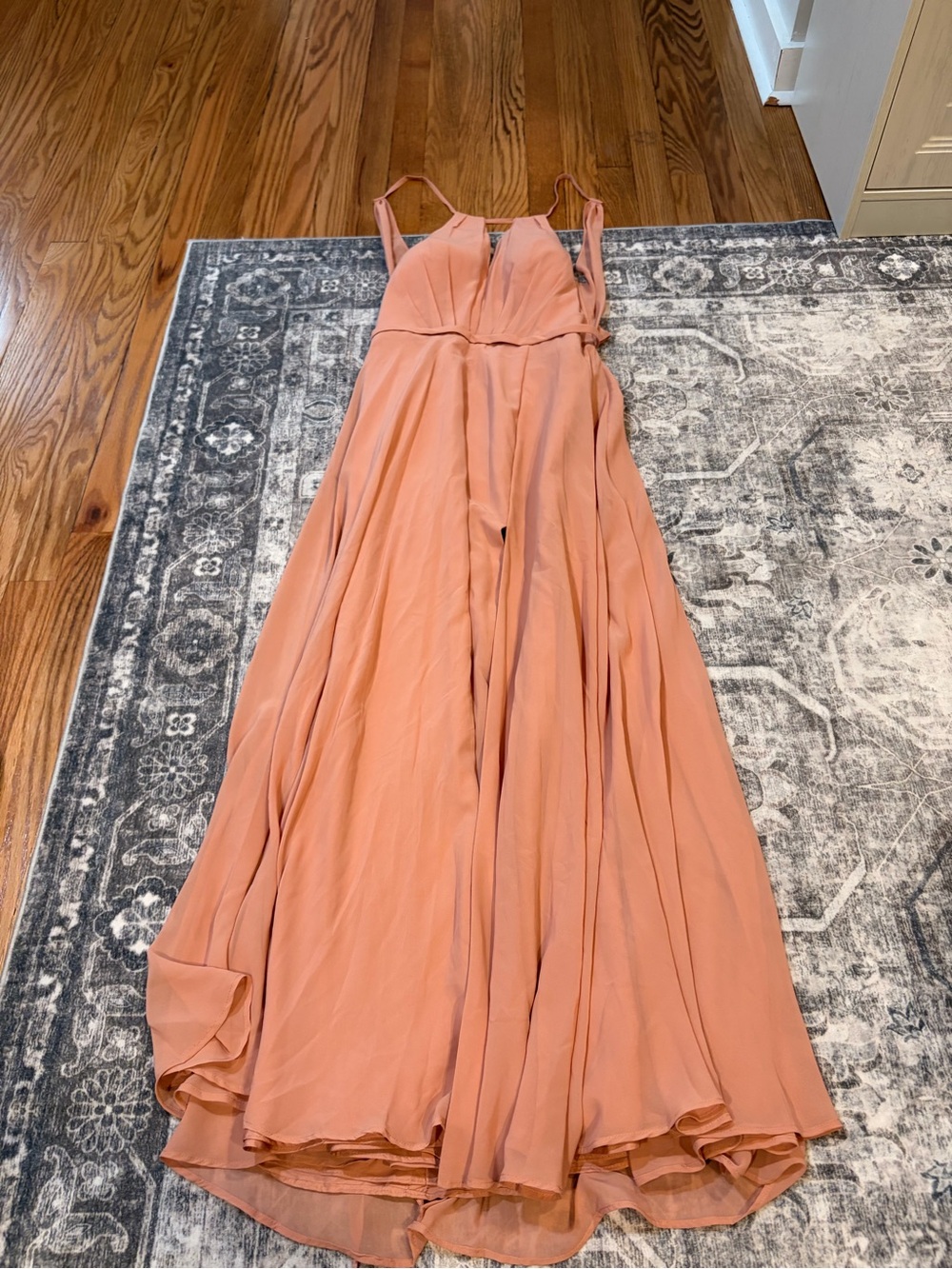 Azazie Blush Orange Chiffon V-Neck Bridesmaid Dress